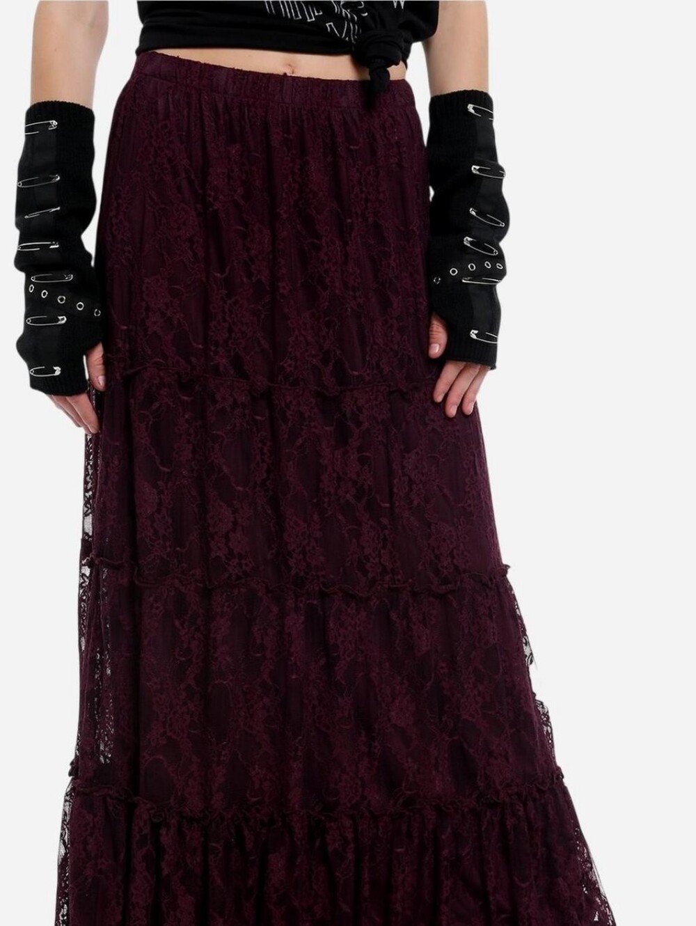Cosmic Aura Berry Purple Lace Mesh Tiered Maxi Skirt